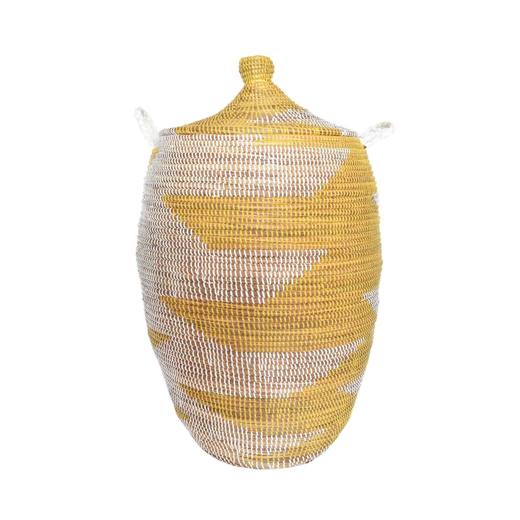 Yellow woven laundry basket