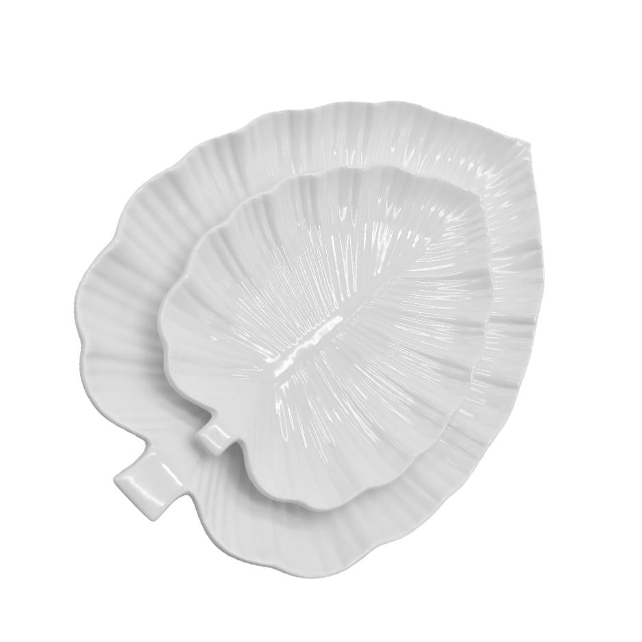 White ceramic leaf serving platters