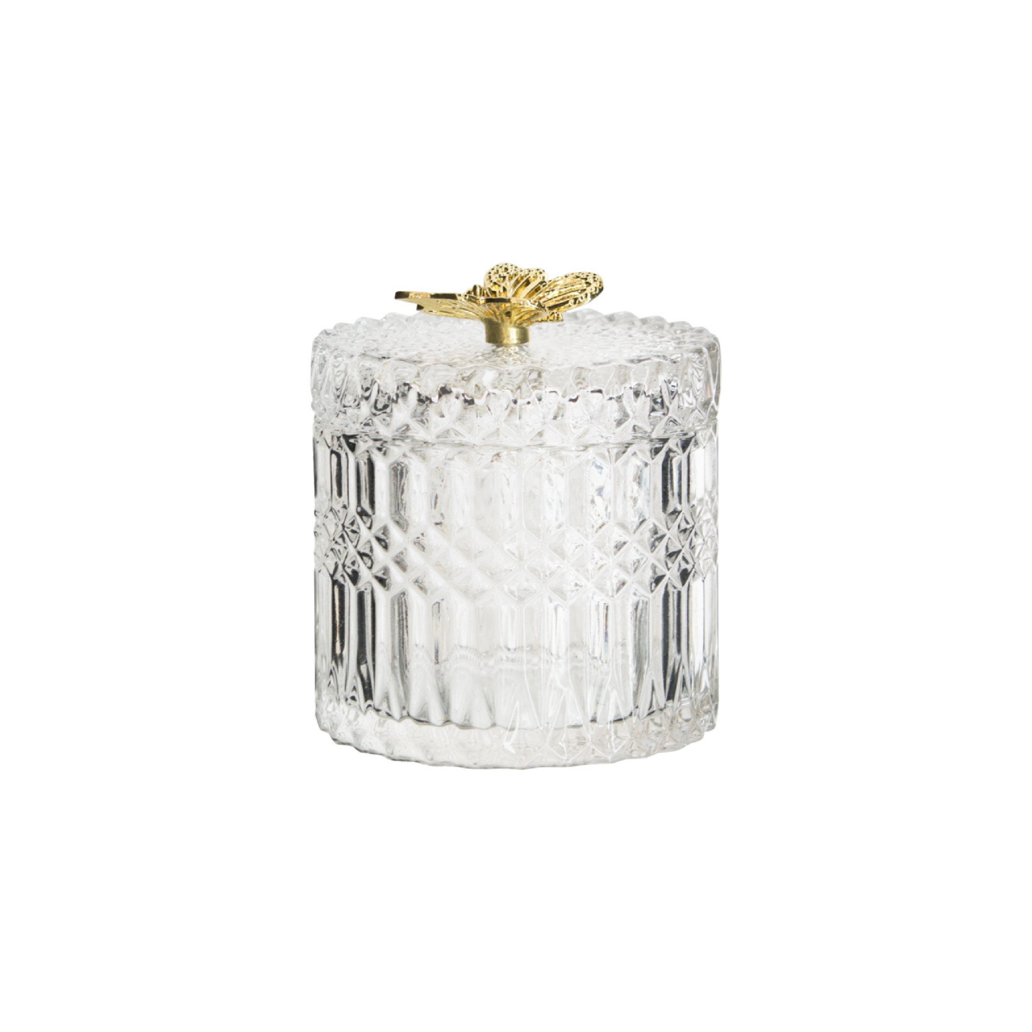 Clear glass trinket with gold butterfly