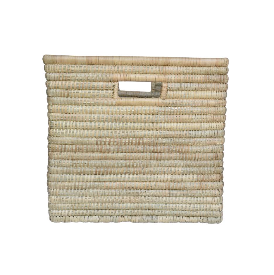 Medium natural square woven storage basket with handles