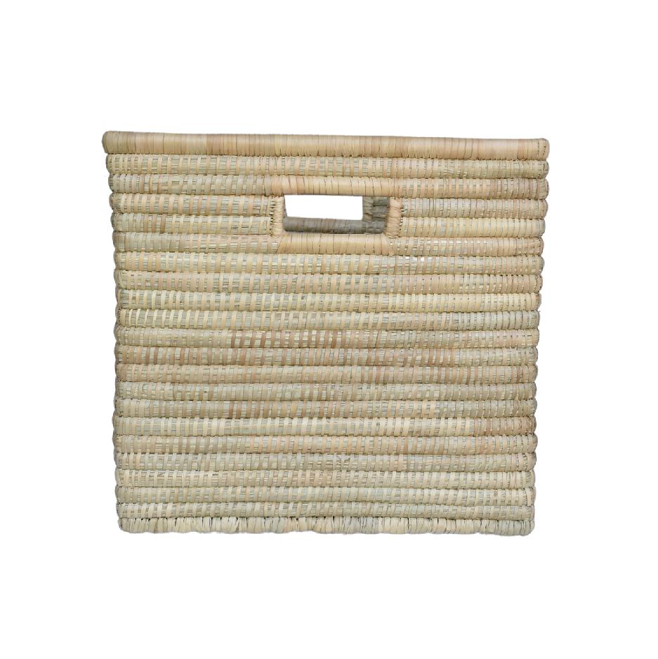 Medium natural square woven storage basket with handles
