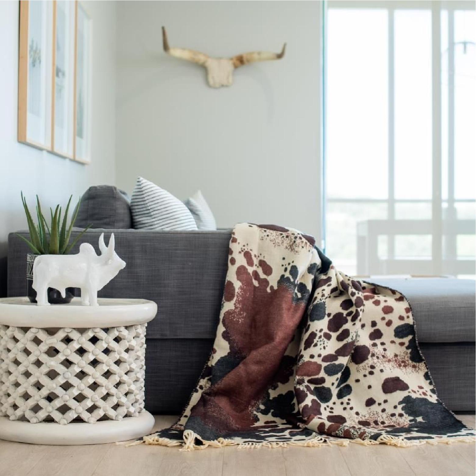 Natural and black nguni skin inspired luxury throw
