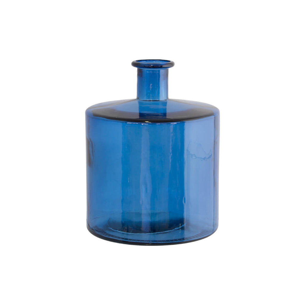 Decorative blue recycled glass bottle vase