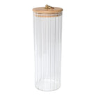 1L ribbed wave glass storage jar with airtight bamboo lid & gold handle