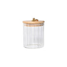 400ml ribbed glass storage jar with bamboo lid & gold handle for kitchen use