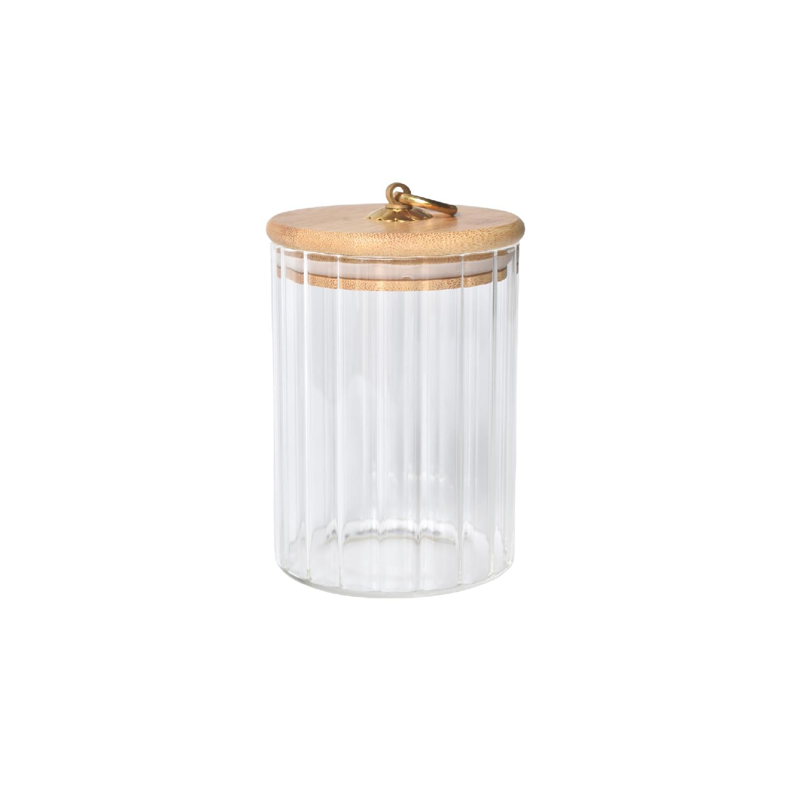 500ml wave glass jar with bamboo lid & gold handle for pantry organisation