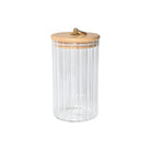 600ml ribbed glass jar with airtight bamboo lid & gold handle