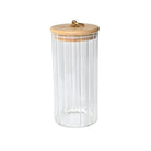 700ml clear glass pantry jar with ribbed sides & bamboo lid with gold detail