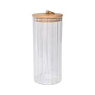 800ml ribbed glass storage container with bamboo lid & gold handle