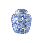 Navy and white round ginger jar with lid