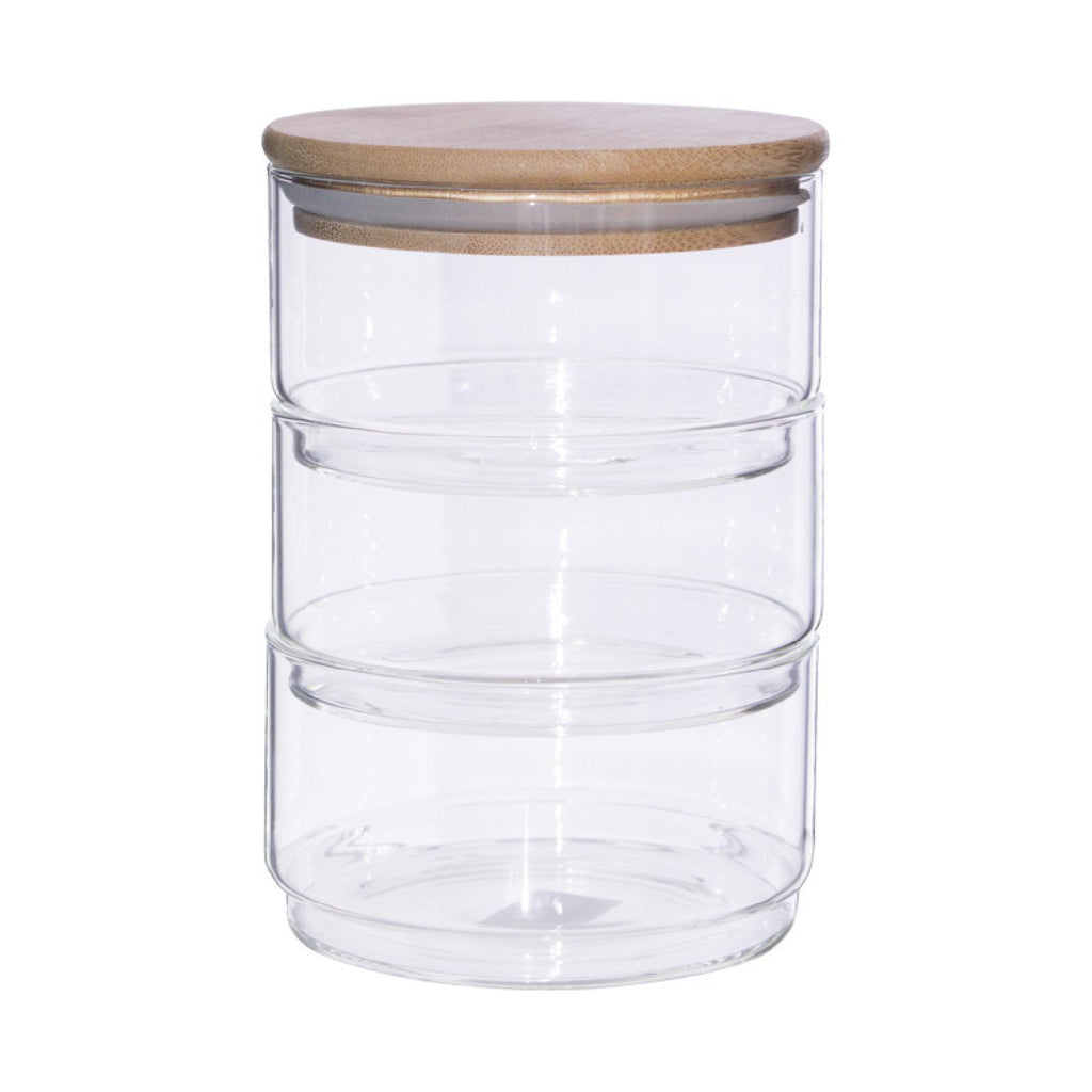 Stackable glass containers with a bamboo lid