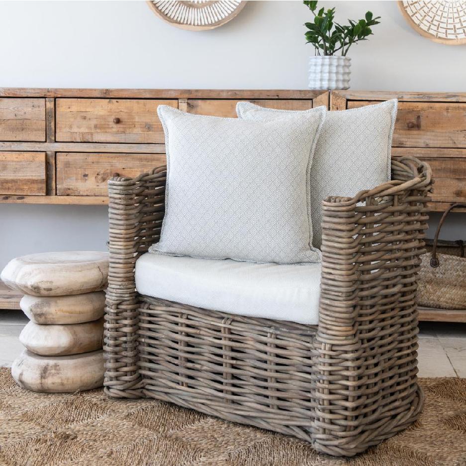 Styled beige textured cotton-blend scatter cushion