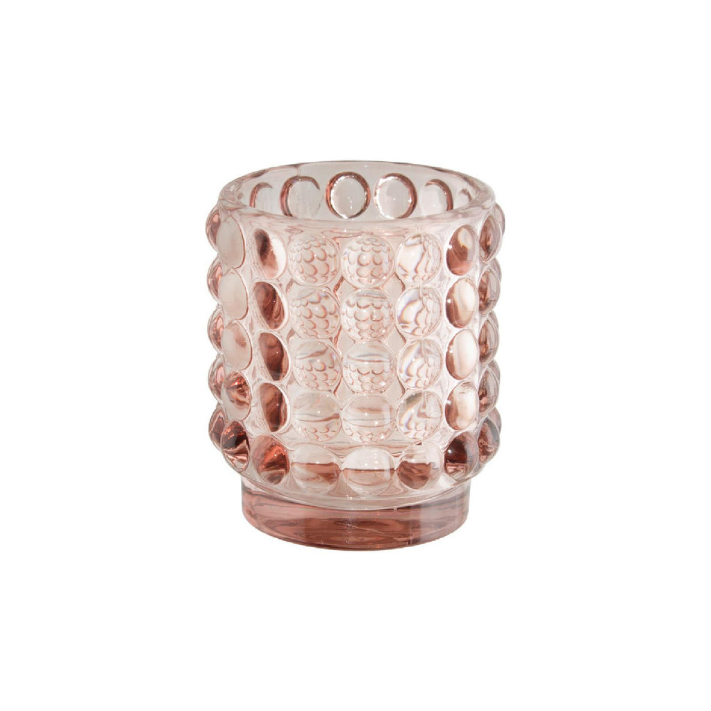 Textured ribbed glass pink decorative votive