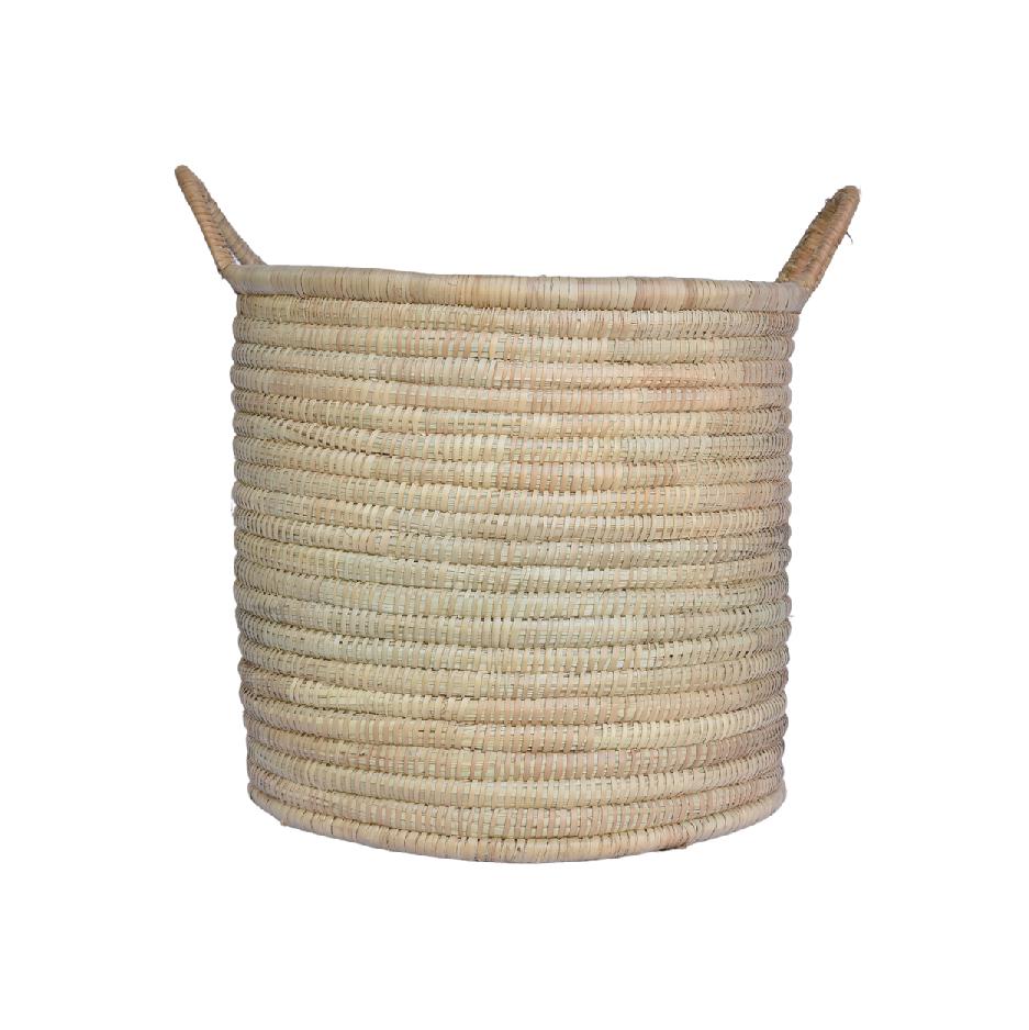 Woven natural storage basket with handles