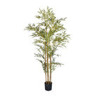 Artificial bamboo plant in a black plastic pot
