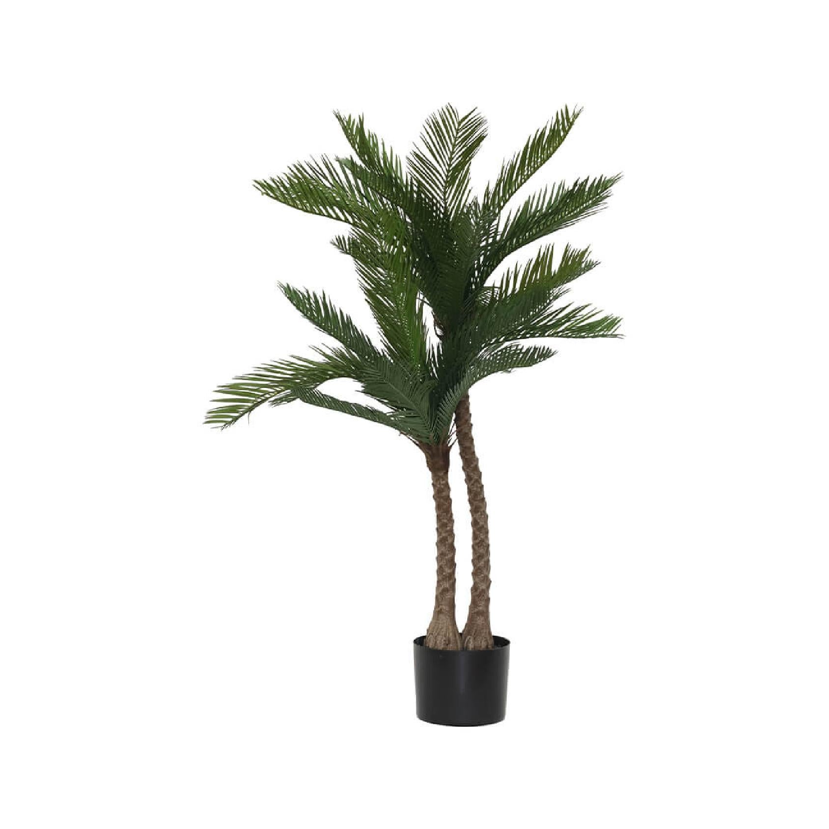 Artificial double stem cycad palm tree in black pot