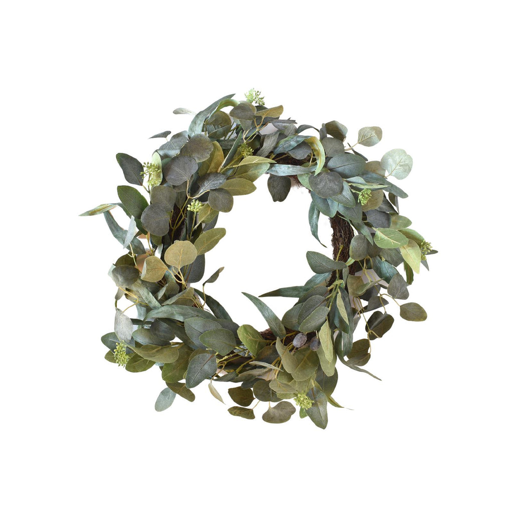 Artificial eucalyptus twig-base wreath