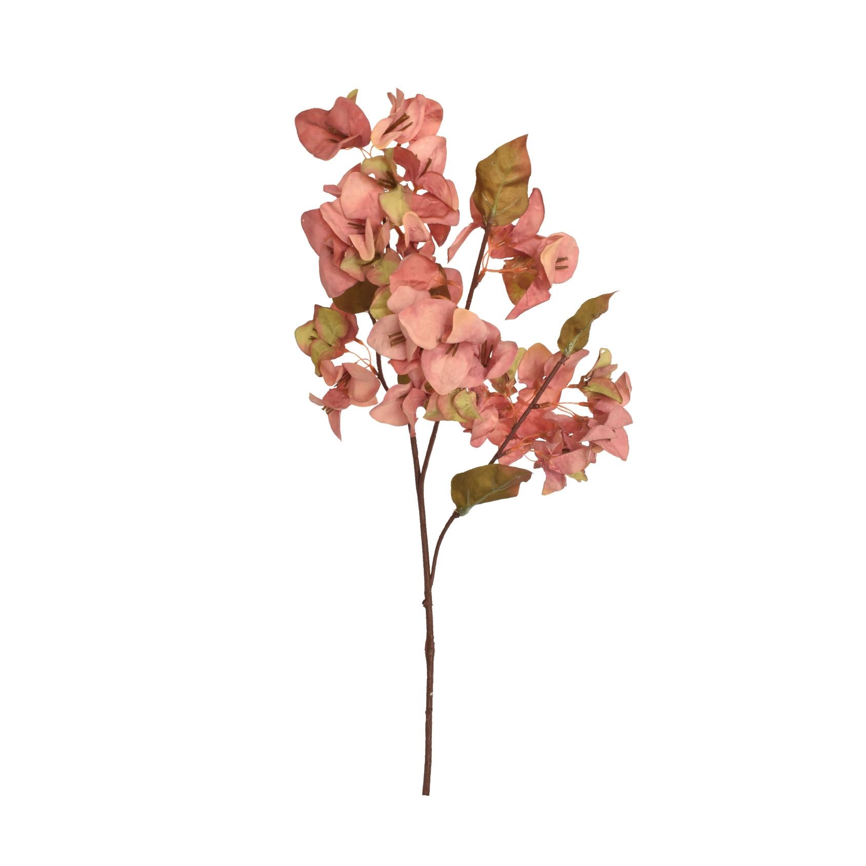 Artificial bougainvillea stem with light pink flowers and green leaves