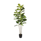 Artificial fiddle leaf fig plant in a black plastic pot