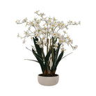 Artificial oncidium plant with white flowers in a ceramic pot