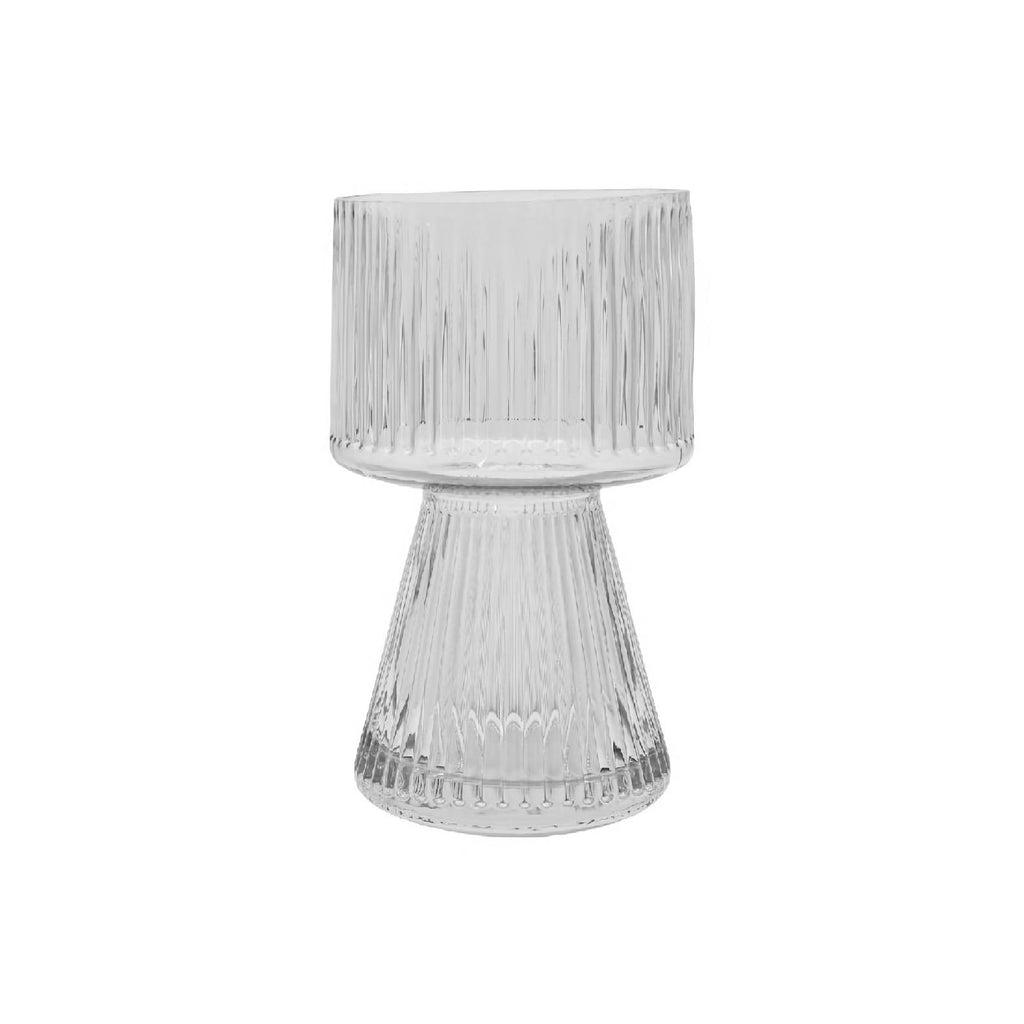Clear footed ribbed vase