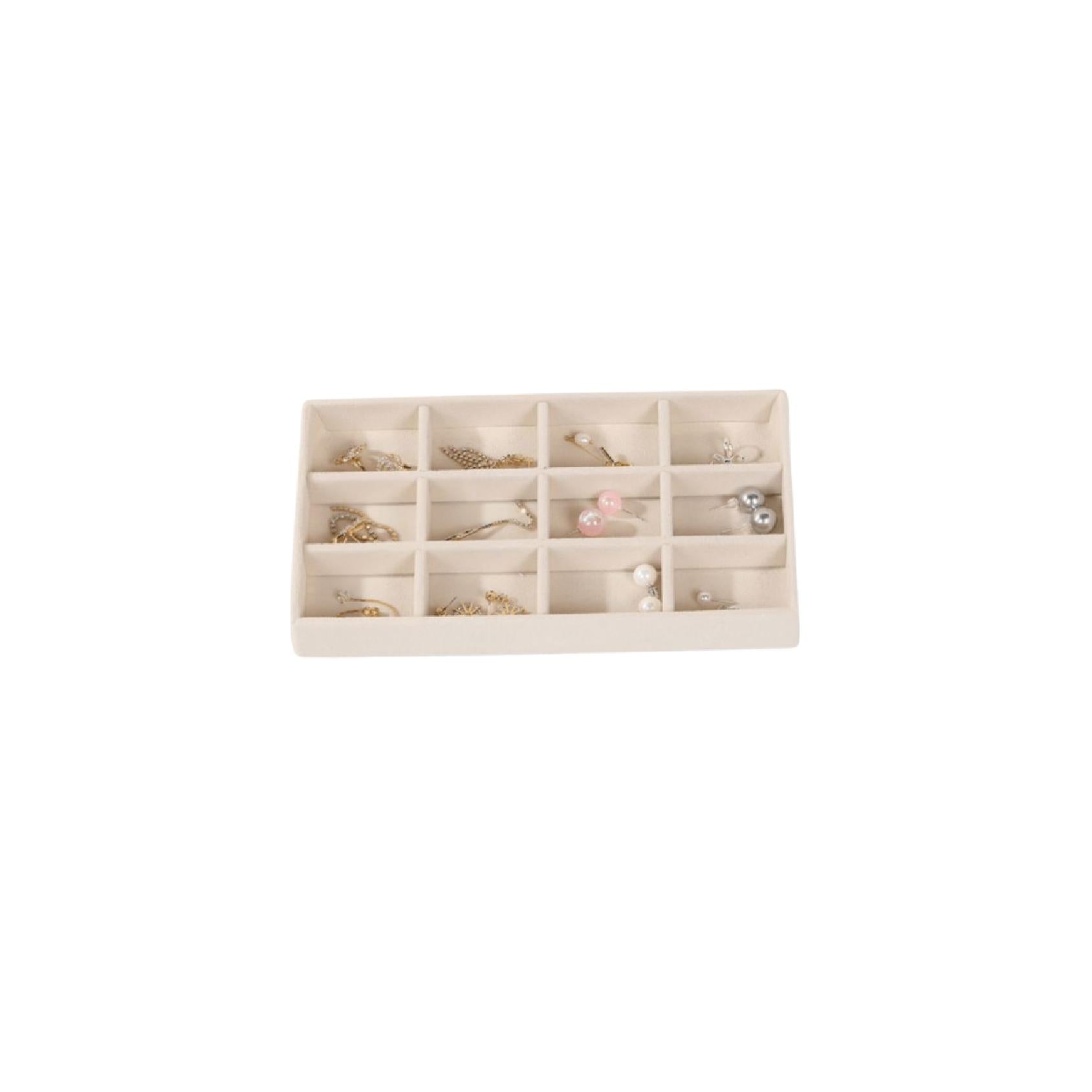 Beige velvet jewellery tray with 12 compartments