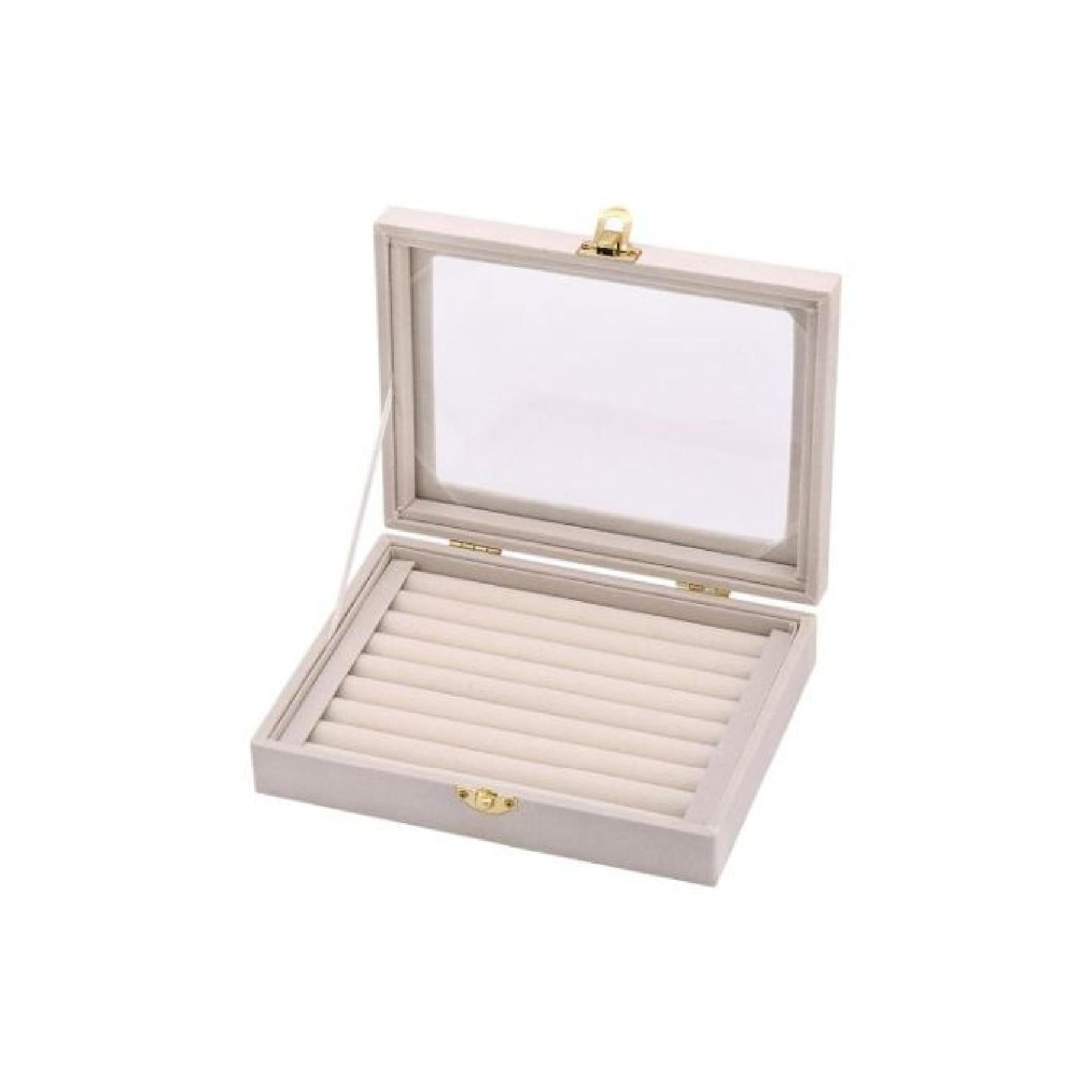Beige velvet ring box with glass lid
