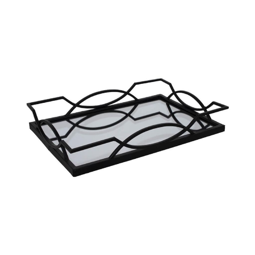 Black metal tray with mirror