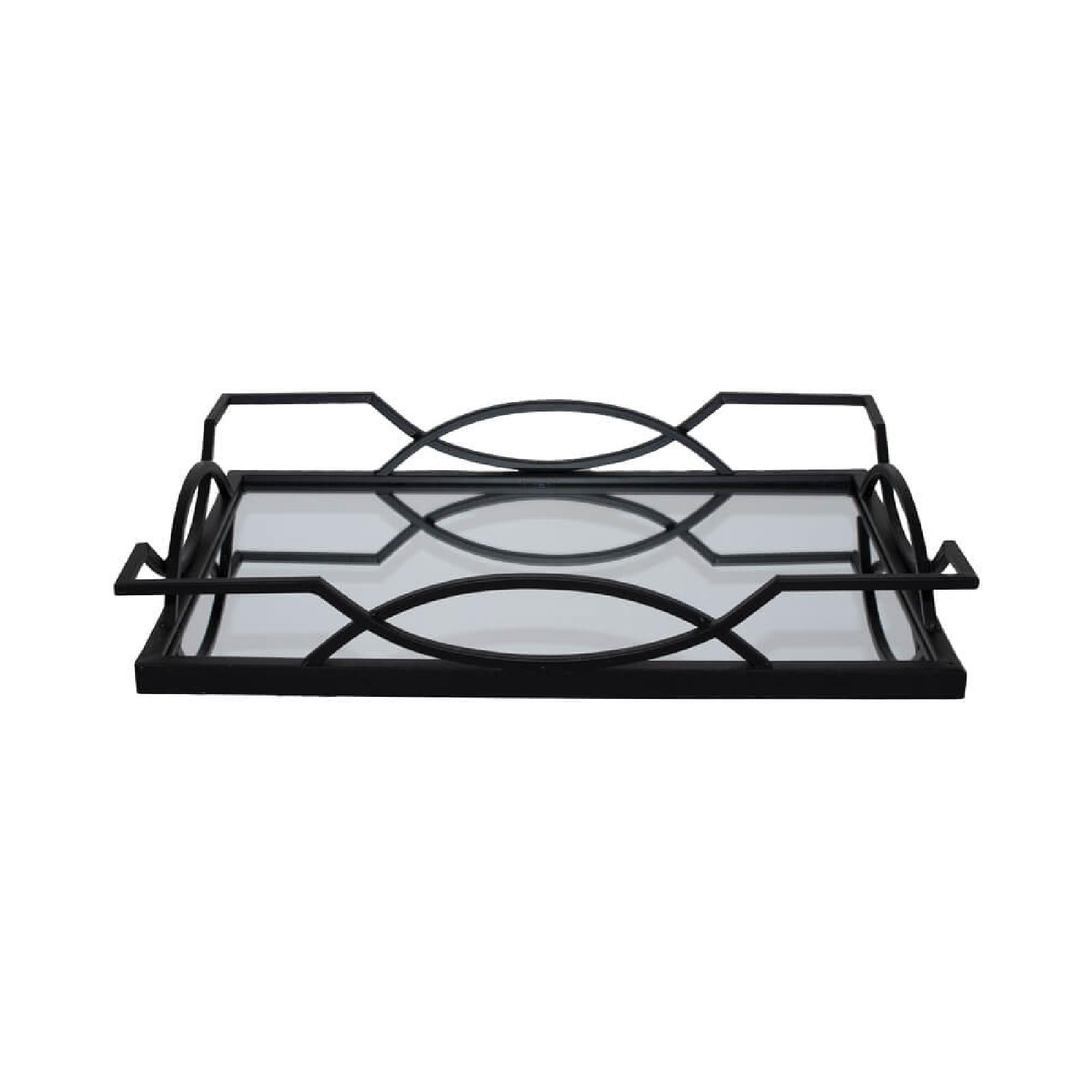Black metal tray with mirror