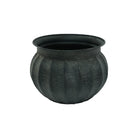 Black ribbed metal decorative pot