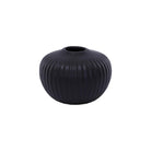 Round black ribbed ceramic vase