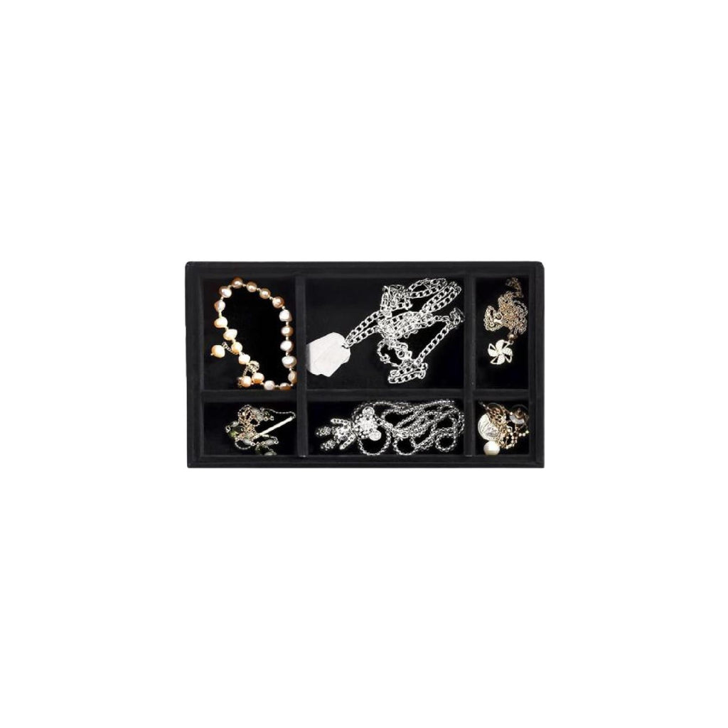 Black velvet jewellery tray with 6 grids