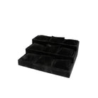 Black velvet tiered display stand with soft cushions