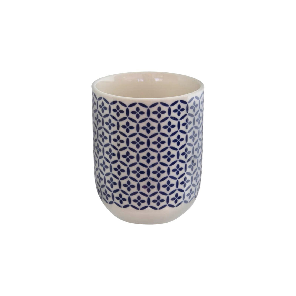 Blue patterned ceramic teacup