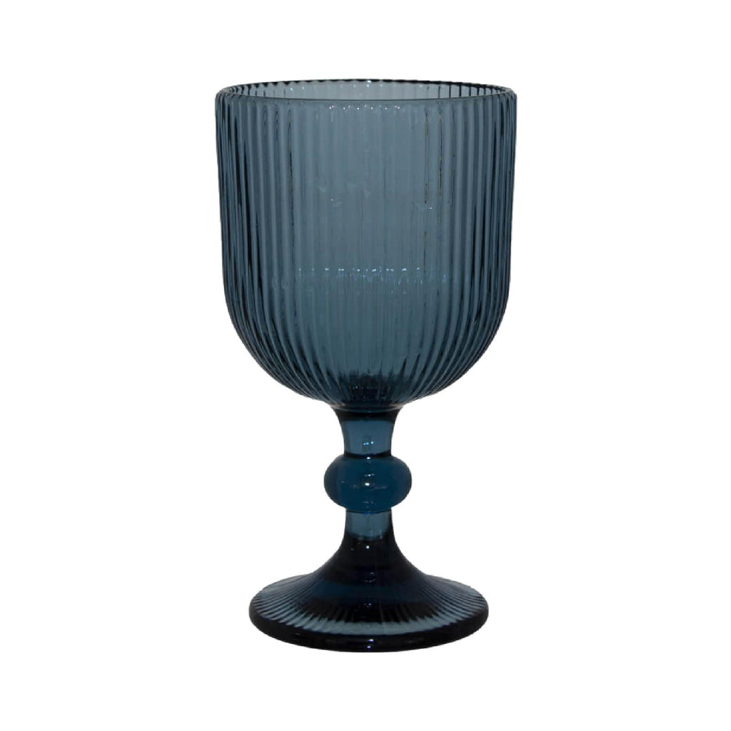 Blue ribbed wine glass