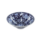 A blue and white ceramic bowl with an intricate floral pattern