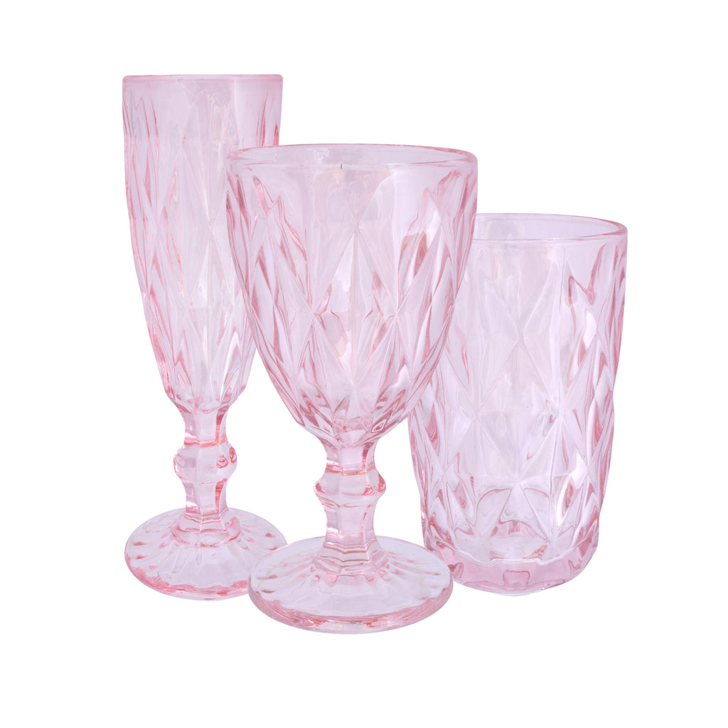 Blushing pink patterned glass drinkware