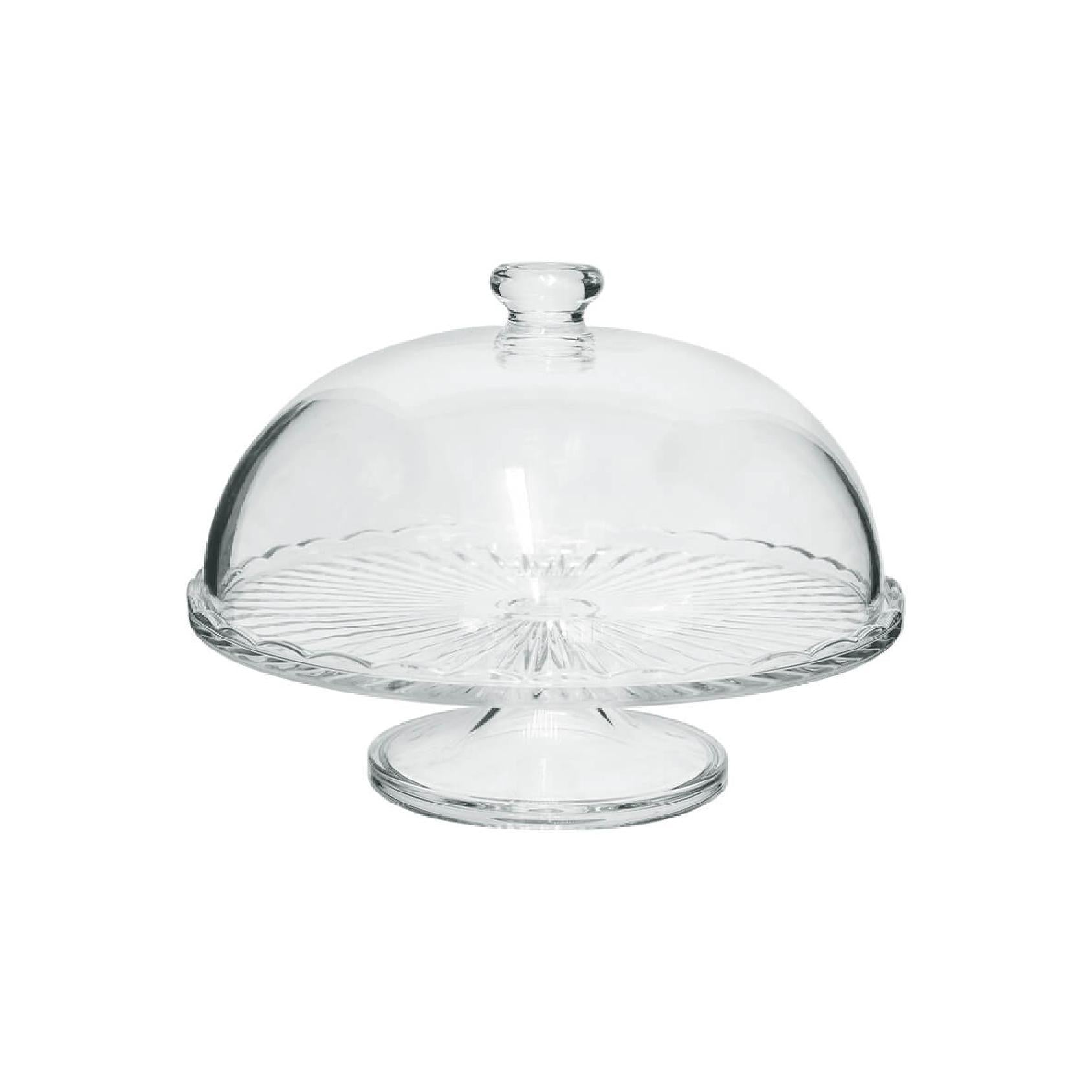 Clear glass cake stand with dome lid