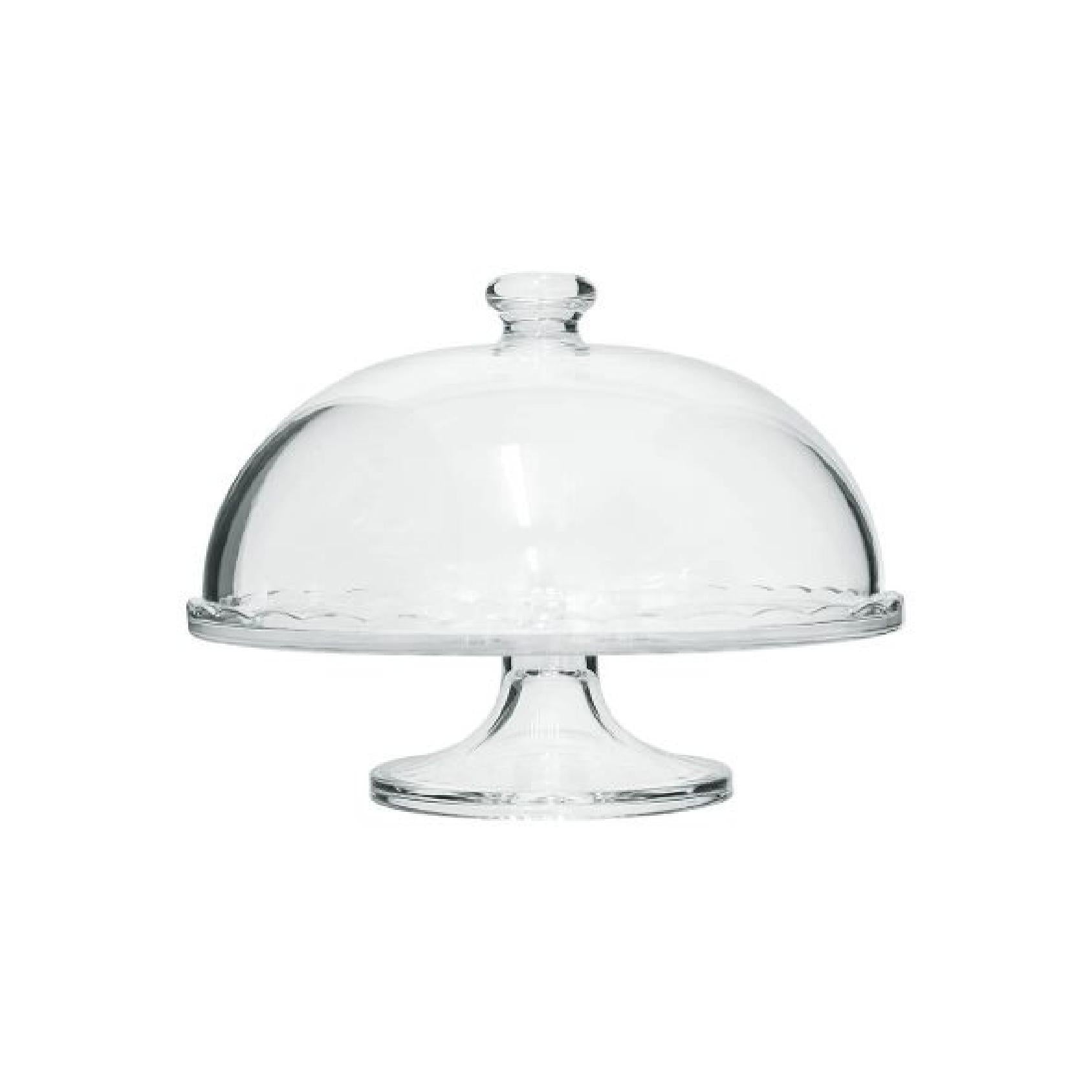 Clear glass cake stand with dome lid
