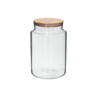 Clear glass jar with a wooden lid