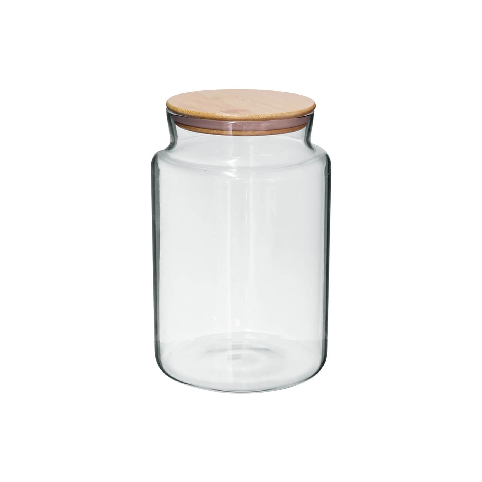 Clear glass jar with a wooden lid
