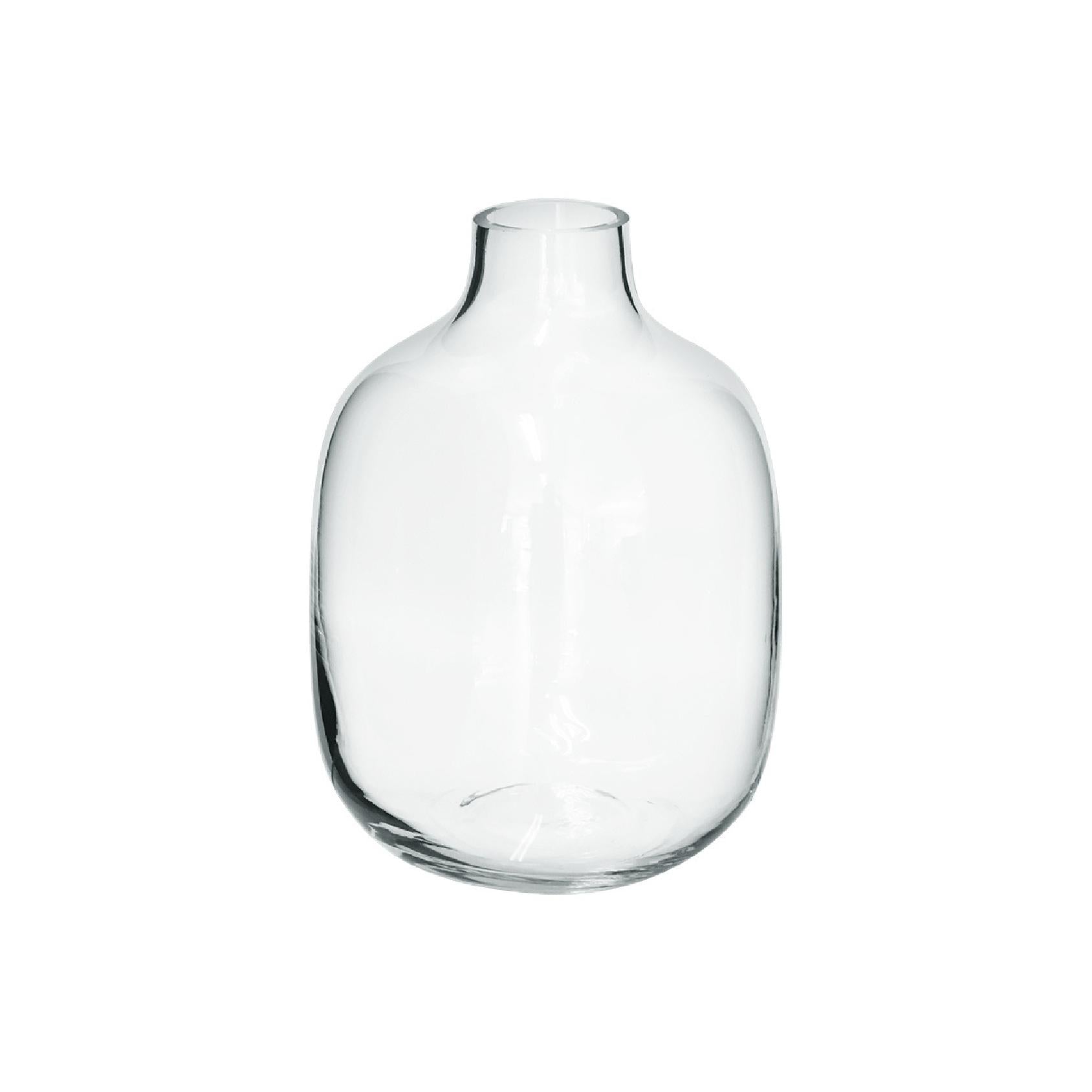 Clear glass bottle-shaped vase