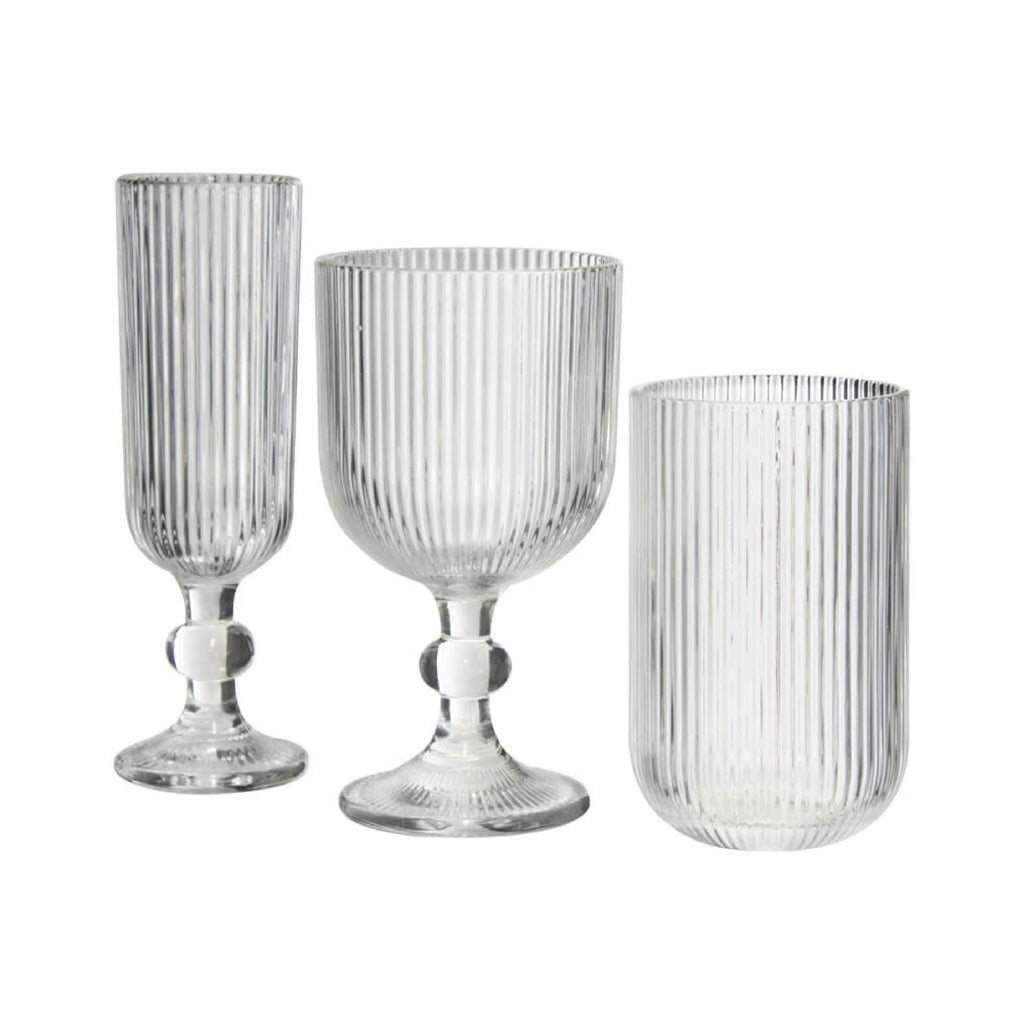 Clear ribbed glass drinkware