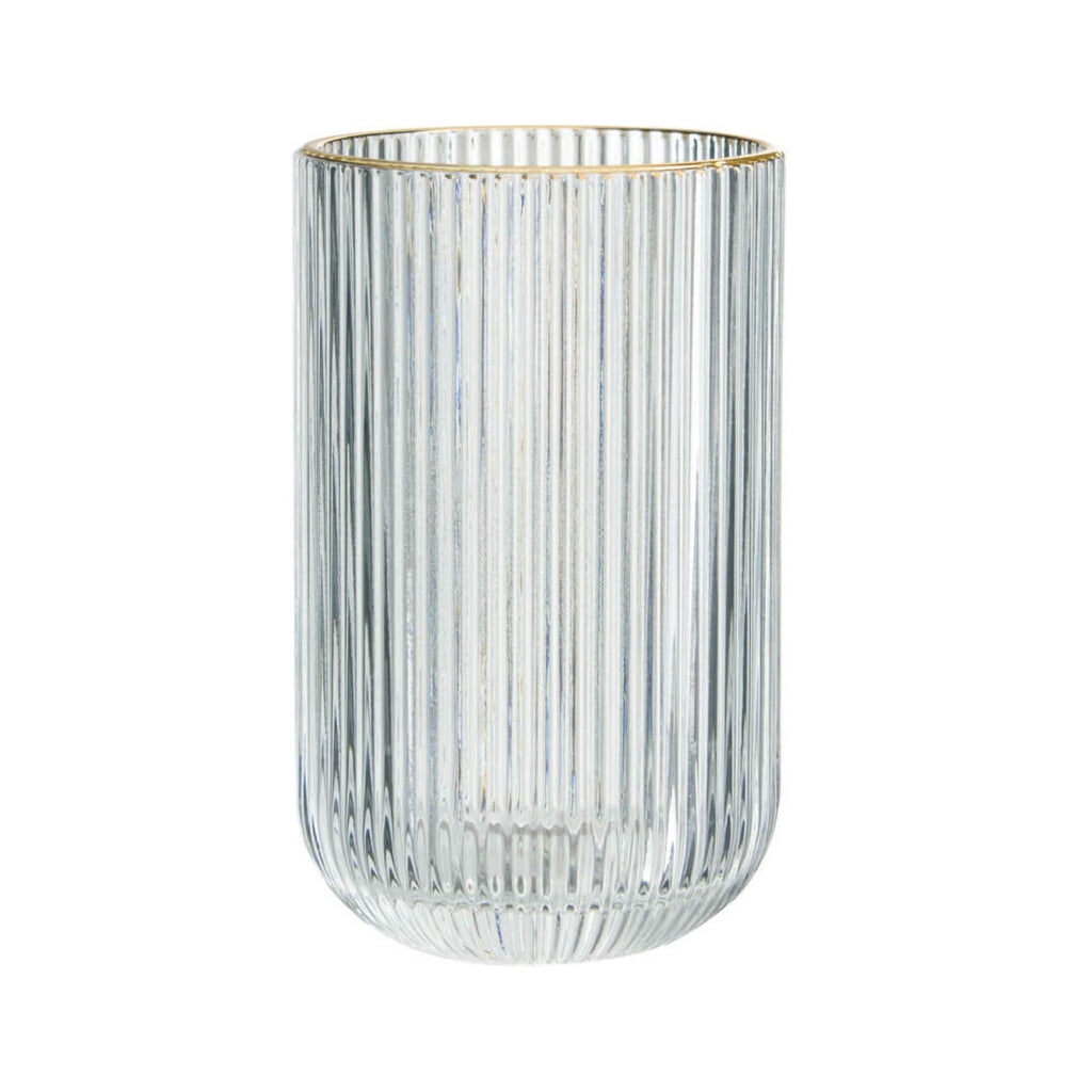 Clear ribbed glass hi-ball with gold rim