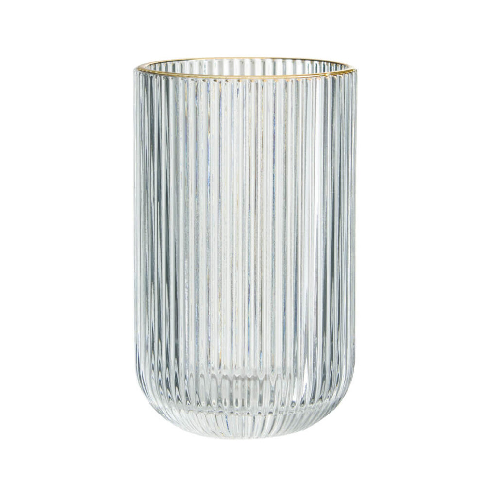 Clear ribbed glass hi-ball with gold rim