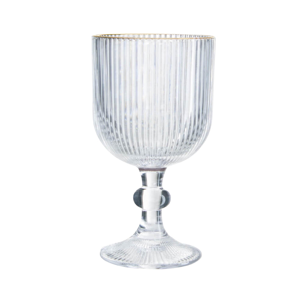 Clear ribbed wine glass with gold rim