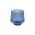 Blue glass votive with a ribbed design