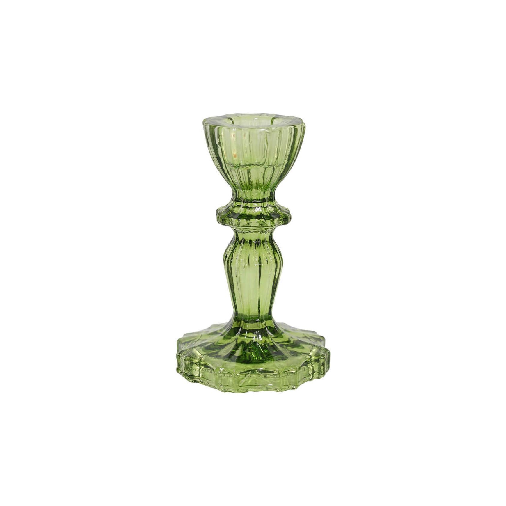 Decorative green glass candle holder