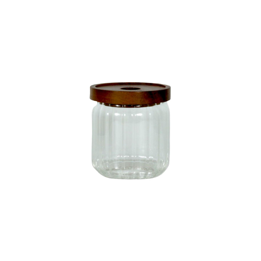 Glass jar with acacia lid