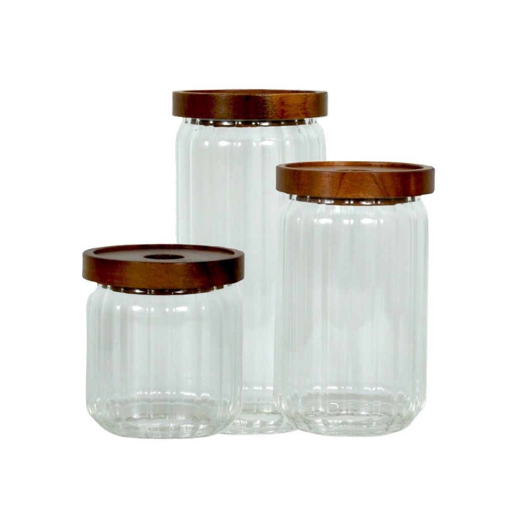 Set of glass jars with acacia lids